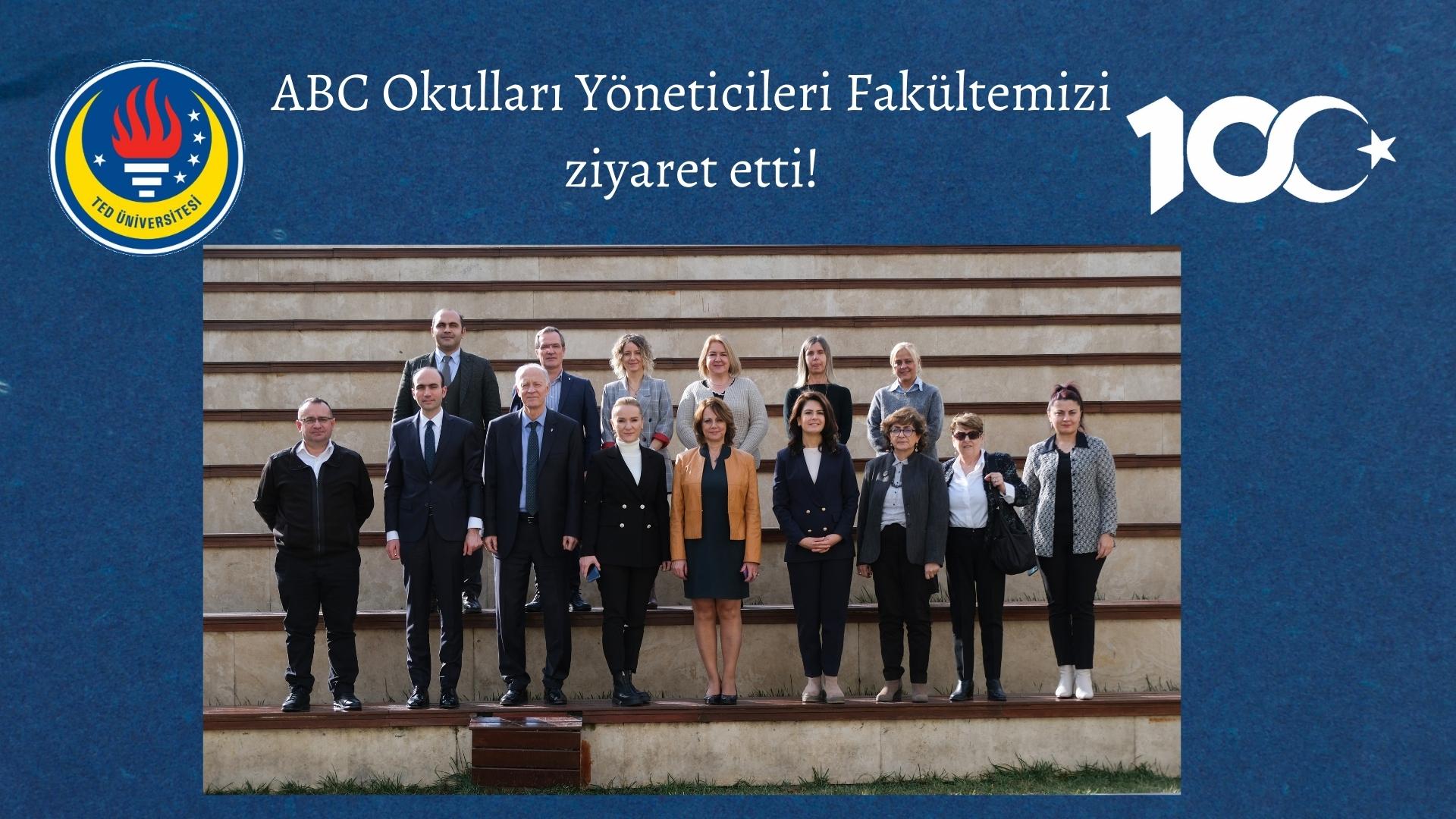 Ankara’nın seçkin okullarından ABC Okullarının müdürleri, Yönetim Kurulu Başkanı ve aynı zamanda Ankara Eğitim Platformu Başkanı İbrahim GÜNDÜZ ile birlikte Fakültemize ziyarette bulundu. Konuklarımızı, Fakültemiz Dekanı, Bölüm Başkanları ve koordinatör öğretim üyeleri ağırladılar. Toplantıda, fakülte-okul işbirliği konuları ve geleceğe yönelik planlar üzerinde duruldu. Toplantının ardından konuklarımız tesislerimizi ve öğrenme ortamlarını gezdiler.